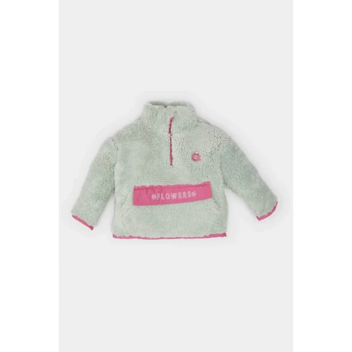 D4993 Dik Yaka Fermuarlı Welsoft Pelüş Sweatshirt