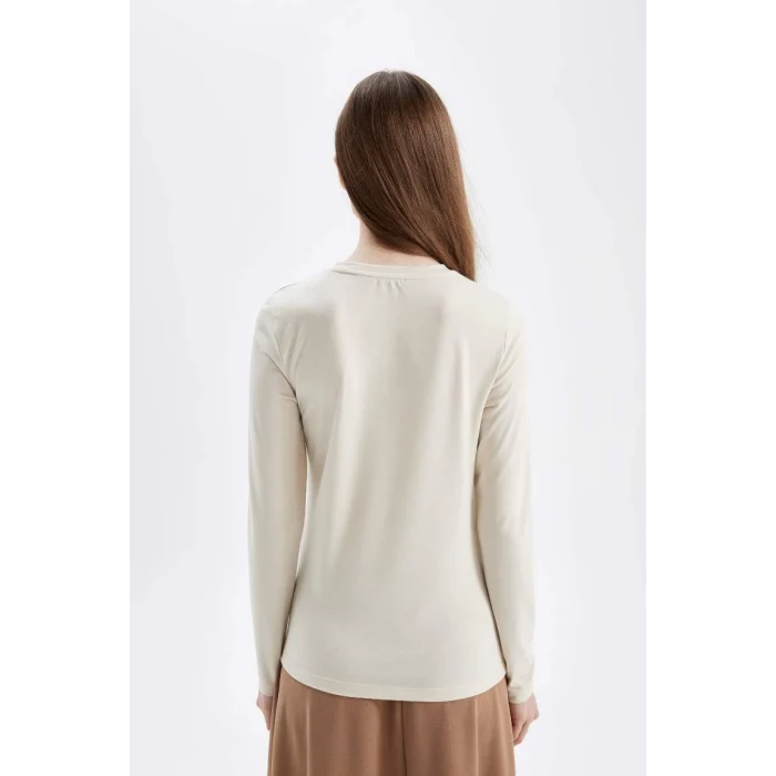 D5017 Bisiklet Yaka Uzun Kollu Basic Düz Tişört Tunik