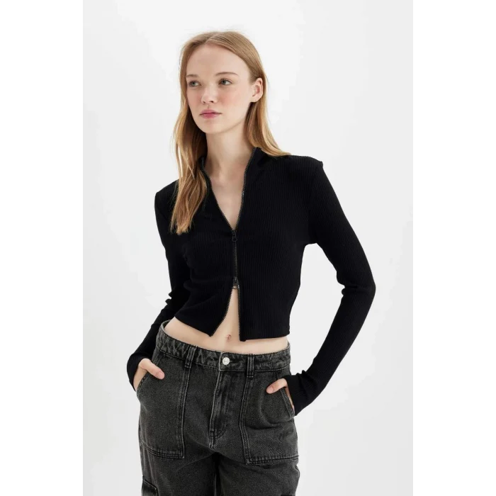 D5124 Fitted Dik Yaka Fitilli Kaşkorse Hırka