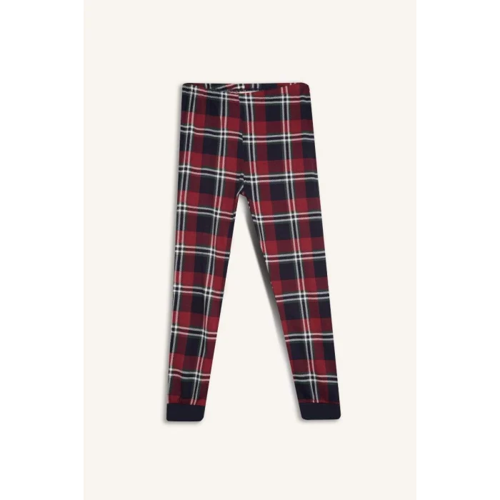 D5212 Baskılı Üst Kareli Uzun Alt Pijama Takımı