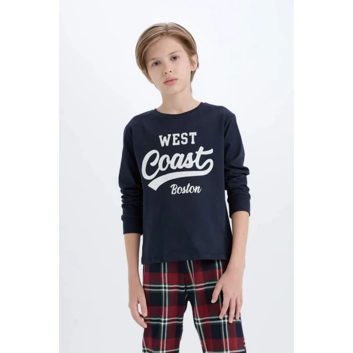 D5212 Baskılı Üst Kareli Uzun Alt Pijama Takımı