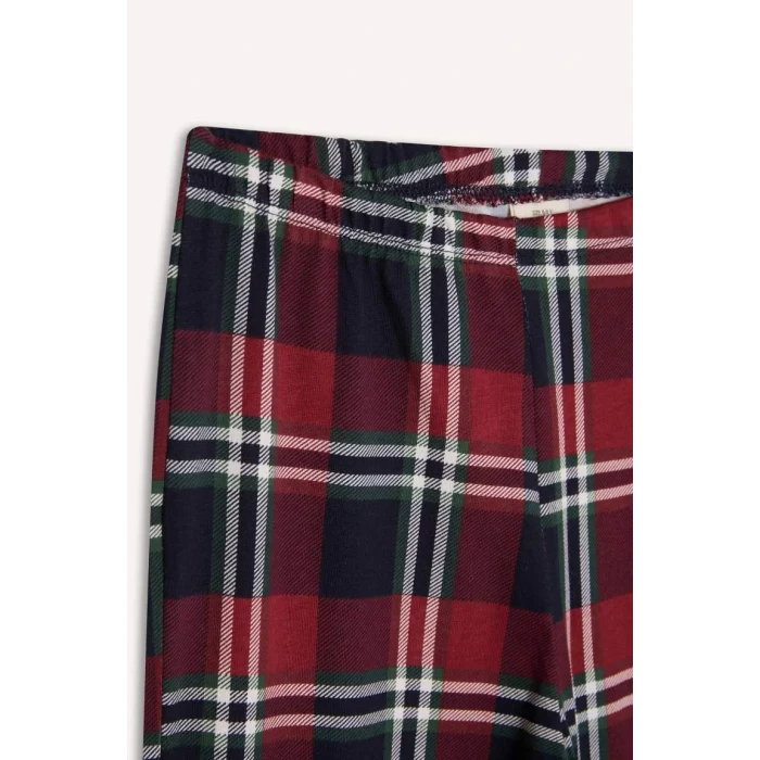 D5212 Baskılı Üst Kareli Uzun Alt Pijama Takımı
