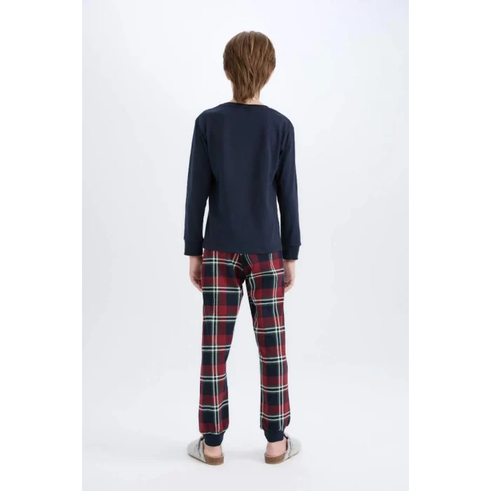 D5212 Baskılı Üst Kareli Uzun Alt Pijama Takımı