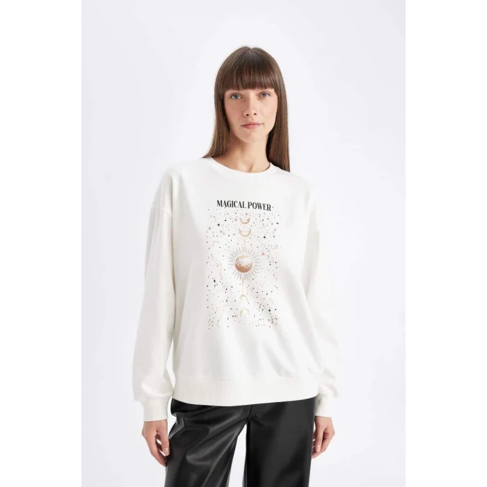 D5290 Relax Fit Baskılı İnce Sweatshirt