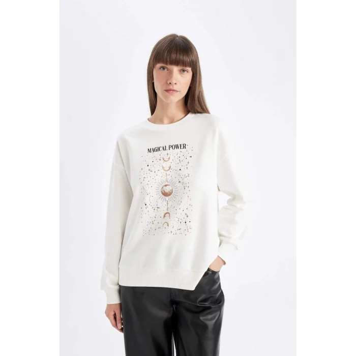 D5290 Relax Fit Baskılı İnce Sweatshirt