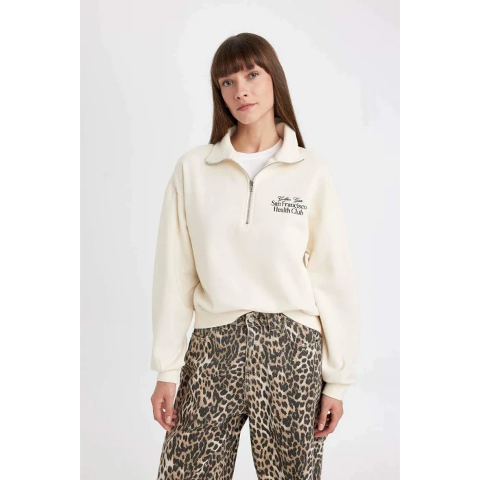 D5298 Yarım Fermuarlı Dik Yaka Kalın Sweatshirt