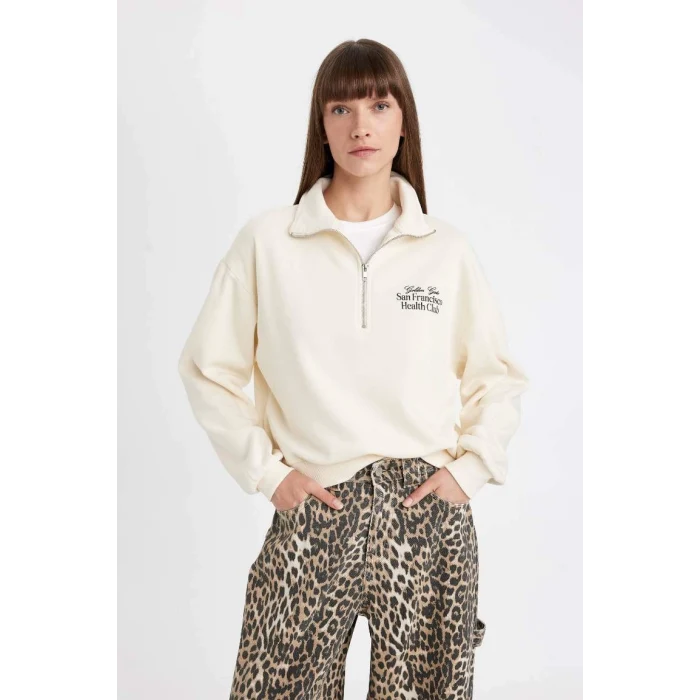 D5298 Yarım Fermuarlı Dik Yaka Kalın Sweatshirt