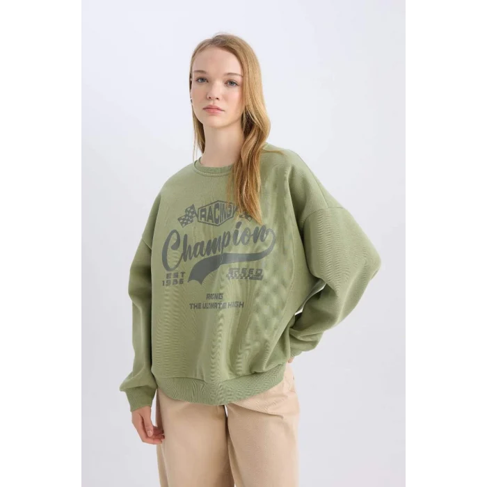 D5384 Coool Oversize Fit Baskılı Kalın Sweatshirt