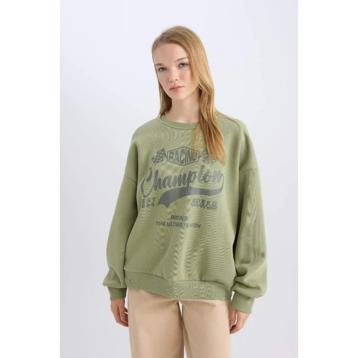D5384 Coool Oversize Fit Baskılı Kalın Sweatshirt