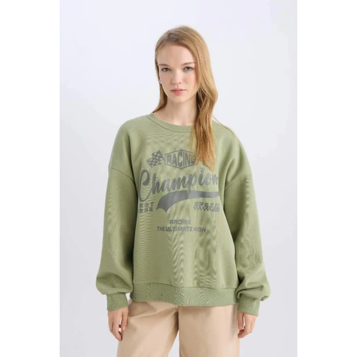 D5384 Coool Oversize Fit Baskılı Kalın Sweatshirt