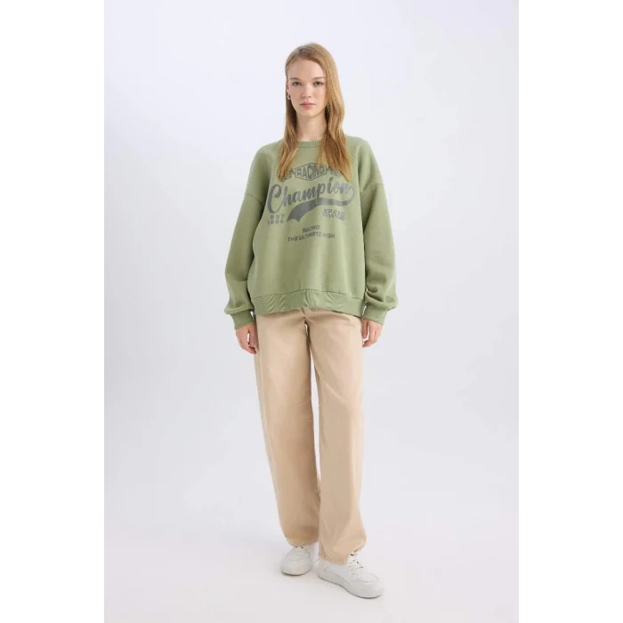 D5384 Coool Oversize Fit Baskılı Kalın Sweatshirt