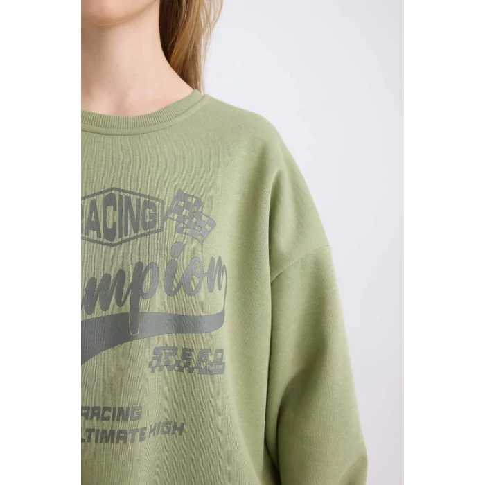 D5384 Coool Oversize Fit Baskılı Kalın Sweatshirt