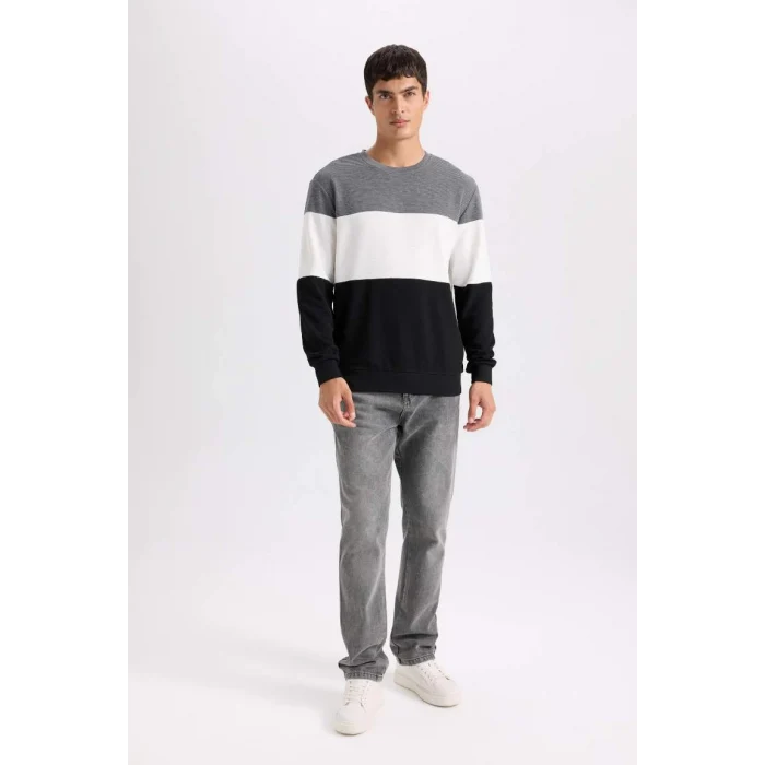 D5393 Regular Fit Bisiklet Yaka Jakarlı Sweatshirt