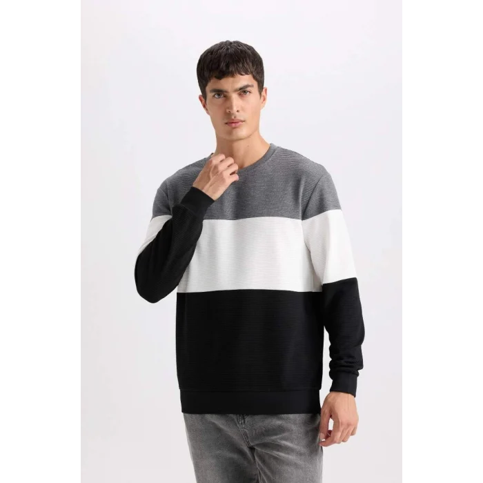 D5393 Regular Fit Bisiklet Yaka Jakarlı Sweatshirt