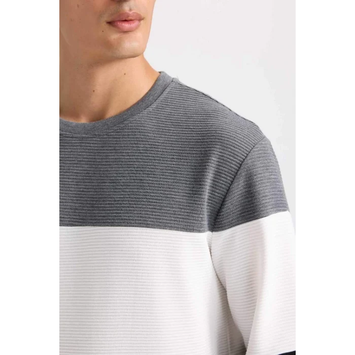 D5393 Regular Fit Bisiklet Yaka Jakarlı Sweatshirt