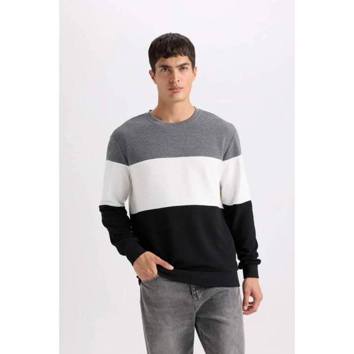 D5393 Regular Fit Bisiklet Yaka Jakarlı Sweatshirt