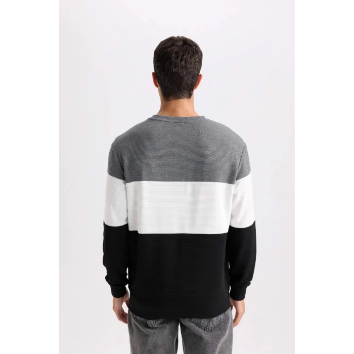 D5393 Regular Fit Bisiklet Yaka Jakarlı Sweatshirt