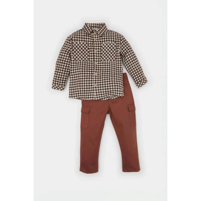 D5405 2li Takım Uzun Kollu Gömlek Kargo Cepli Alt