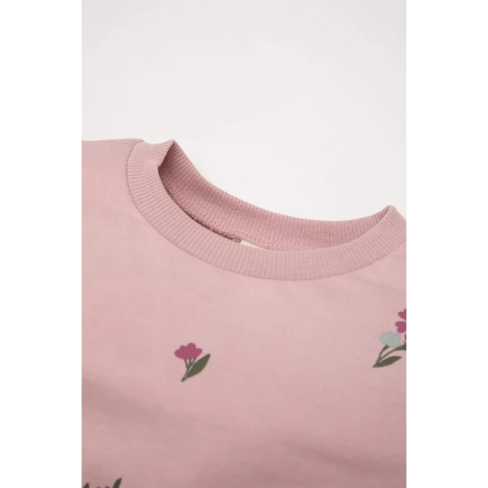 D5417 Kız Bebek Çiçekli Sweatshirt Tayt 2li Takım