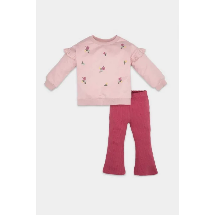 D5417 Kız Bebek Çiçekli Sweatshirt Tayt 2li Takım