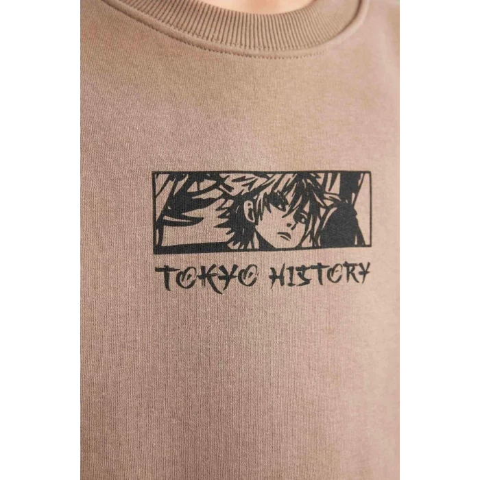 D5682 Oversize Fit Sırt Baskılı Sweatshirt