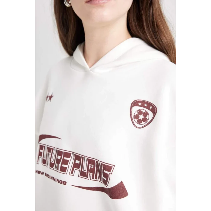 D5730 Oversize Fit Kapüşonlu Baskılı Sweatshirt