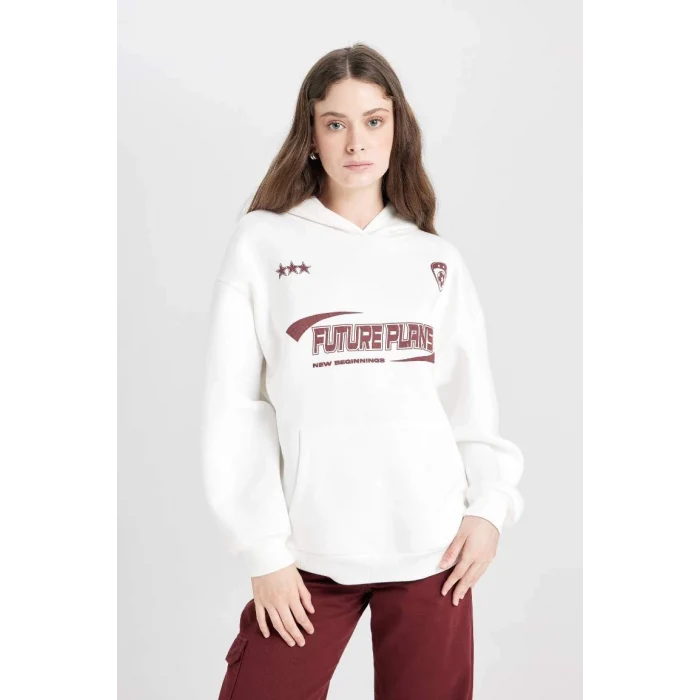 D5730 Oversize Fit Kapüşonlu Baskılı Sweatshirt