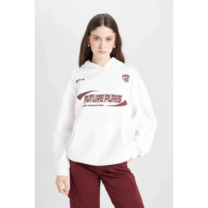 D5730 Oversize Fit Kapüşonlu Baskılı Sweatshirt