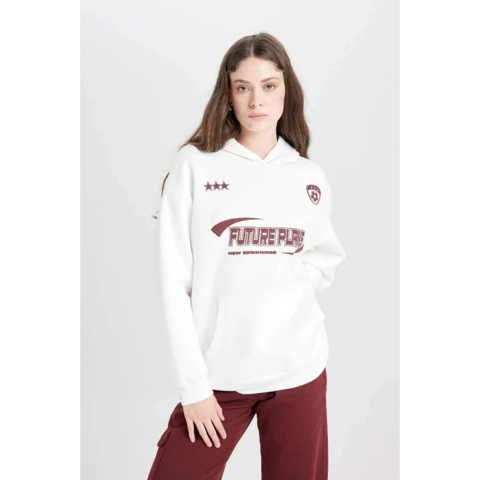 D5730 Oversize Fit Kapüşonlu Baskılı Sweatshirt