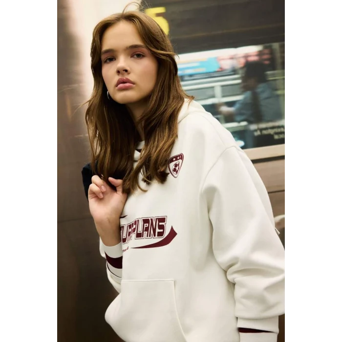 D5730 Oversize Fit Kapüşonlu Baskılı Sweatshirt