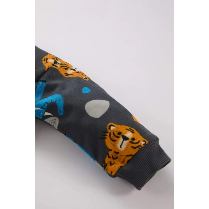 D5897 2li Takım Desenli Sweatshirt Beli Lastikli Alt