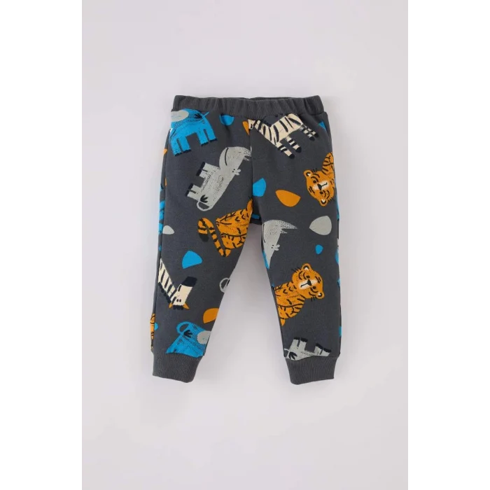 D5897 2li Takım Desenli Sweatshirt Beli Lastikli Alt