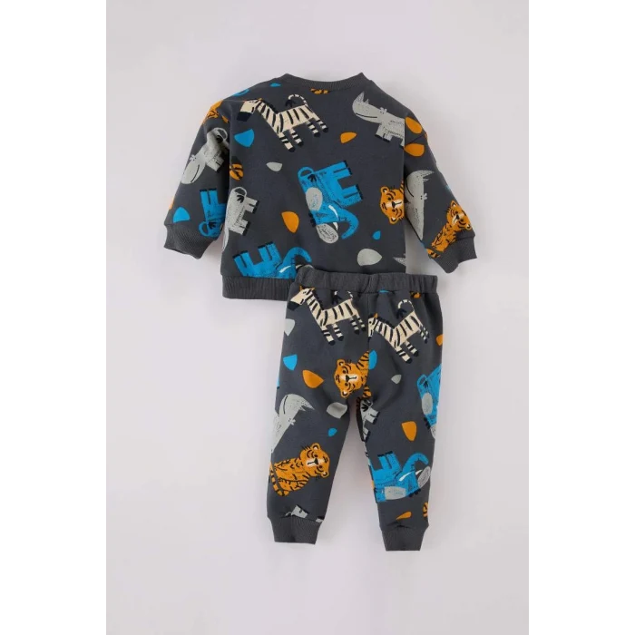 D5897 2li Takım Desenli Sweatshirt Beli Lastikli Alt