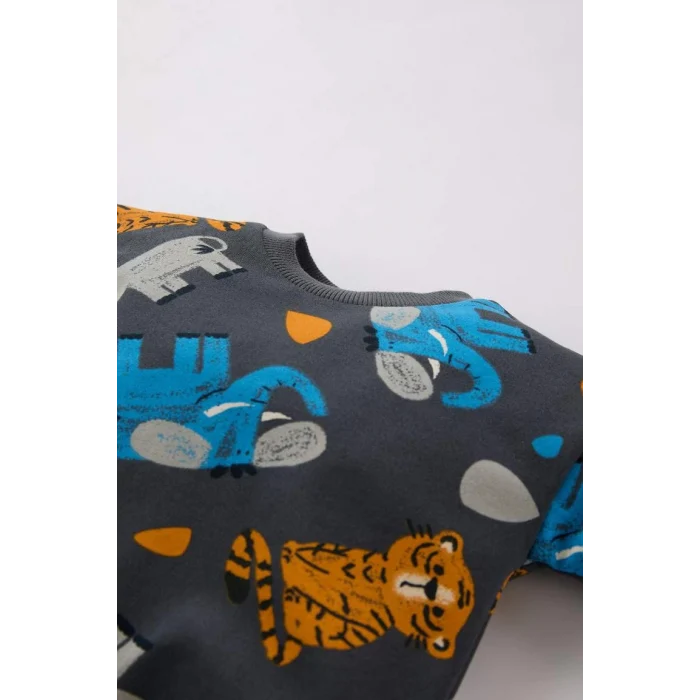 D5897 2li Takım Desenli Sweatshirt Beli Lastikli Alt