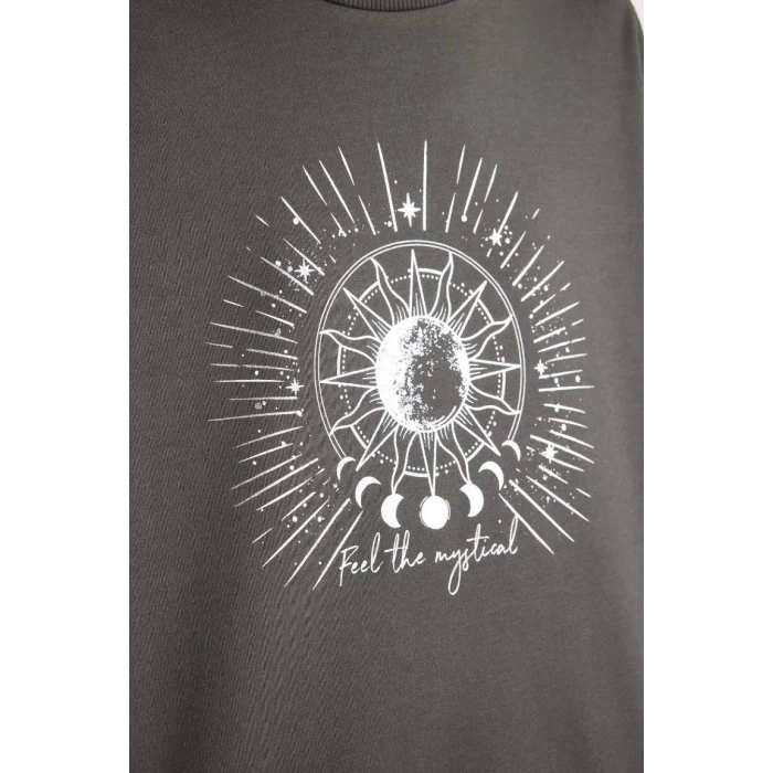 D5925 Relax Fit Bisiklet Yaka Baskılı Sweatshirt