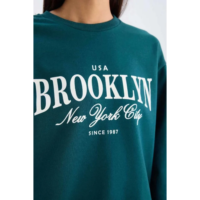 D5928 Regular Fit Bisiklet Yaka Baskılı Sweatshirt