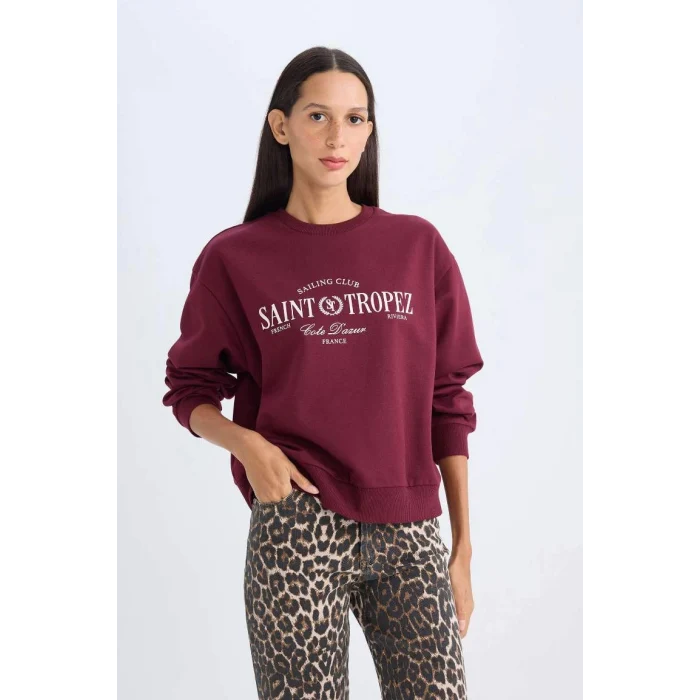 D5930 Regular Fit Bisiklet Yaka Baskılı Sweatshirt