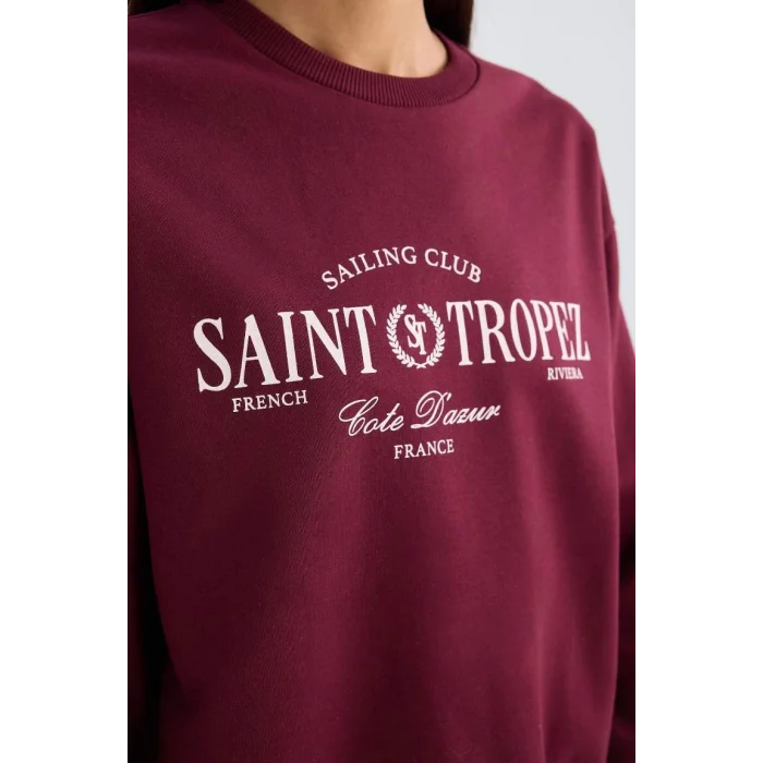 D5930 Regular Fit Bisiklet Yaka Baskılı Sweatshirt