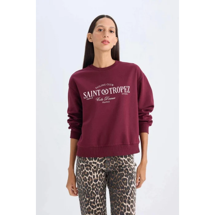 D5930 Regular Fit Bisiklet Yaka Baskılı Sweatshirt