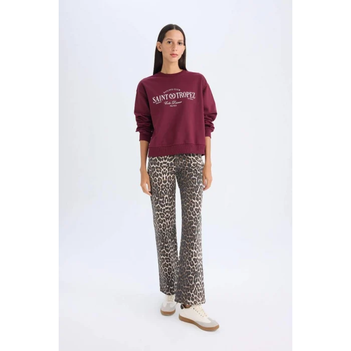 D5930 Regular Fit Bisiklet Yaka Baskılı Sweatshirt