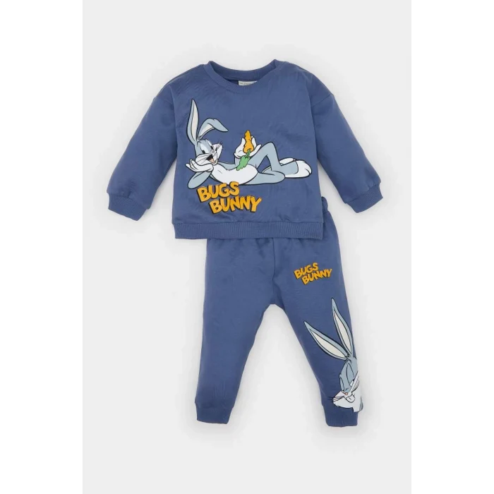 D5934 2li Takım Looney Tunes Bisiklet Yaka Sweatshirt Beli Lastikli Eşofman Altı