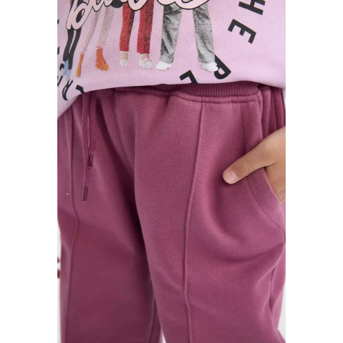 D6067 Kız Çocuk Beli Paçası Lastikli Basic Düz Jogger Eşofman Altı