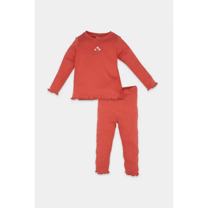 D6200 Kız Bebek Fitilli Kaşkorse Uzun Kollu Tişört Tayt 2li Takım