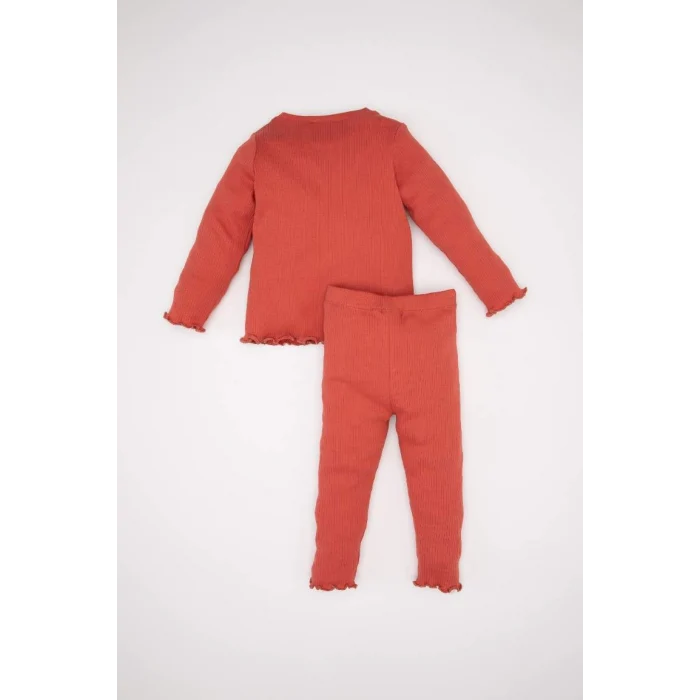 D6200 Kız Bebek Fitilli Kaşkorse Uzun Kollu Tişört Tayt 2li Takım