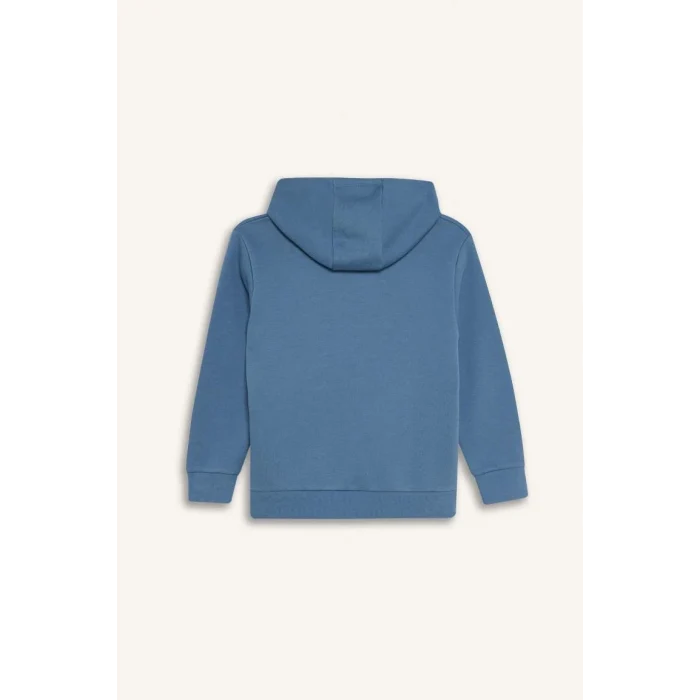 D6211 Kapüşonlu Baskılı Cepli İçi Yumuşak Tüylü Sweatshirt
