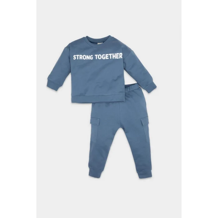 D6252 Erkek Bebek Baskılı Sweatshirt Eşofman Altı 2li Takım