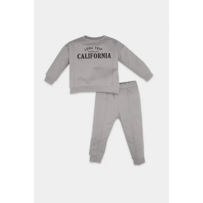 D6262 Erkek Bebek Baskılı İnce Sweatshirt Eşofman Altı 2li Takım