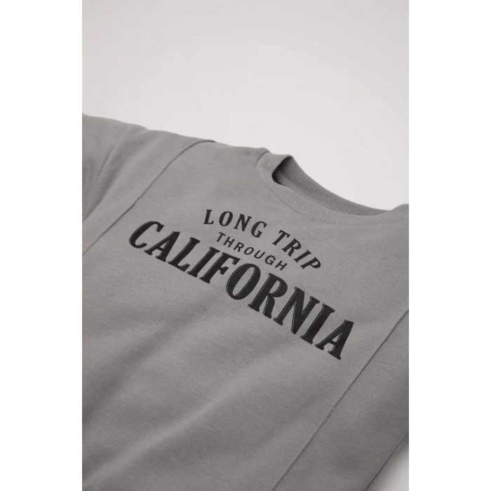 D6262 Erkek Bebek Baskılı İnce Sweatshirt Eşofman Altı 2li Takım