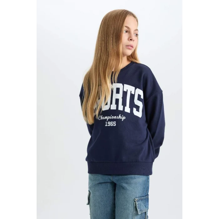 D6626 Relax Fit Bisiklet Yaka Baskılı Sweatshirt