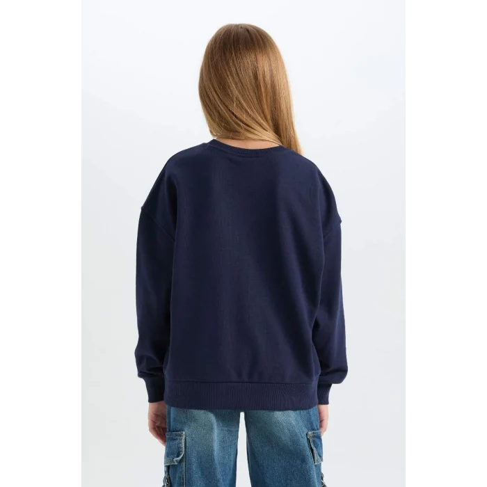 D6626 Relax Fit Bisiklet Yaka Baskılı Sweatshirt